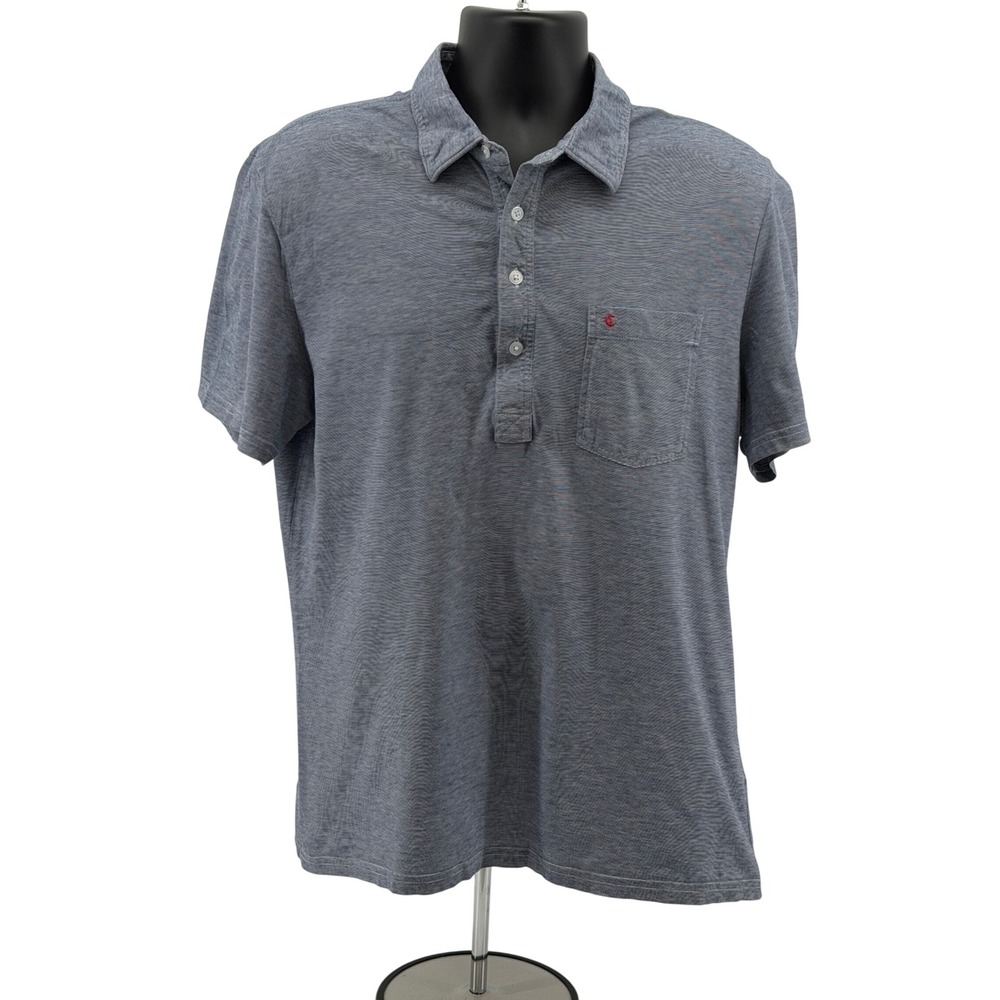 Criquet Polo Shirt Mens L Blue Striped Pima Cotton Slim Fit Short Sleeve Pocket